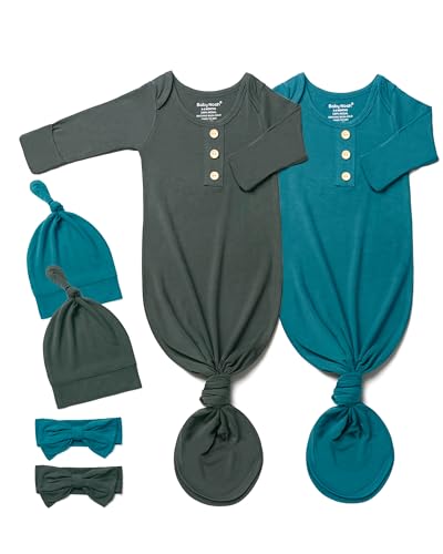 Image of Baby Noah Newborn Knotted Gown Set with Hat and Headband - Buttery Soft Tie Bottom Gown for Baby's Sweet Dreams (2 Packs)