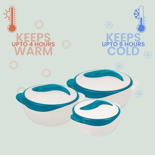 Foto von Pinnacle Servierschüssel für Salat/Suppenteller – Thermo-Schüssel mit Deckel – tolle Schüssel für den Urlaub, Abendessen und Party, 3 Stück (Türkis)