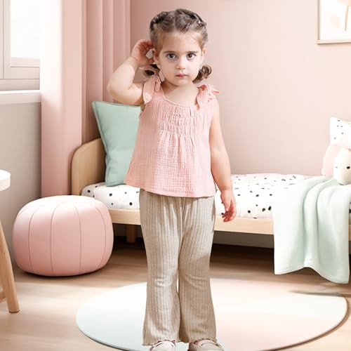 3 Pack Baby Girls Pants Solid Ruffled Ribbed Toddler Flared Pants Newborn Bell Bottoms Infant Leggings3