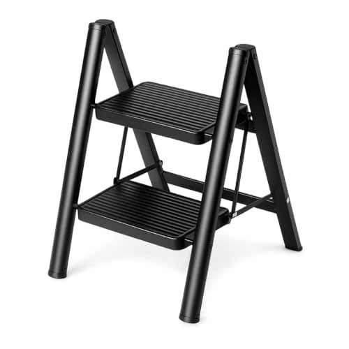 Image of Equal 2 Step Advance Foldable Step Ladder for Home | Carbon Steel | Wide Anti-Slip Steps | 150 Kg Capacity | 3 Year Warranty | Grey