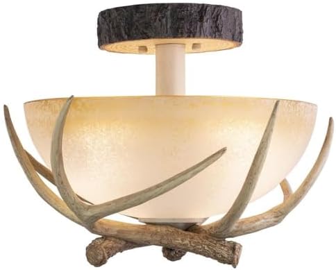 VAXCEL Lodge 3-Light Semi-Flush Mount in Rustic and Antler Style 12.75 Inches Tall and 16 Inches Wide