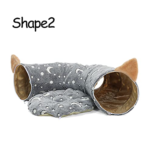 LUCKITTY-Cat-Tunnel-Bed-Tube-with-Cushion-and-Plush-Ball-Toy-Playground-Crinkle-Collapsible-Self-Luminous-Flannel-Fabric-3FT-for-Large-Cats-Kittens-Kitty-Small-Animals-Puppy-Grey-Moon-Star
