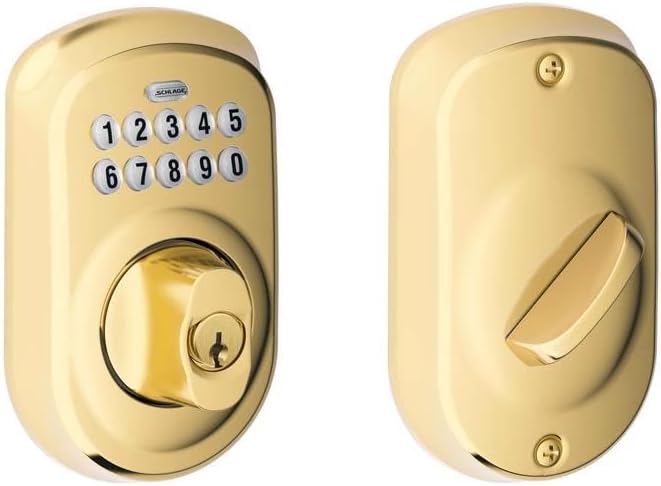 Schlage BE365VPLY505 Plymouth Keypad Deadbolt, Bright Brass Industrial, Harware, Tools, Supply