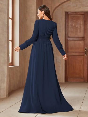 Image of TOLEEN Summer Casual Dresses for Women 2024 Spring Fashion Boho V Neck Long Sleeve Ruffle Floral Print Elegant Maxi Dress