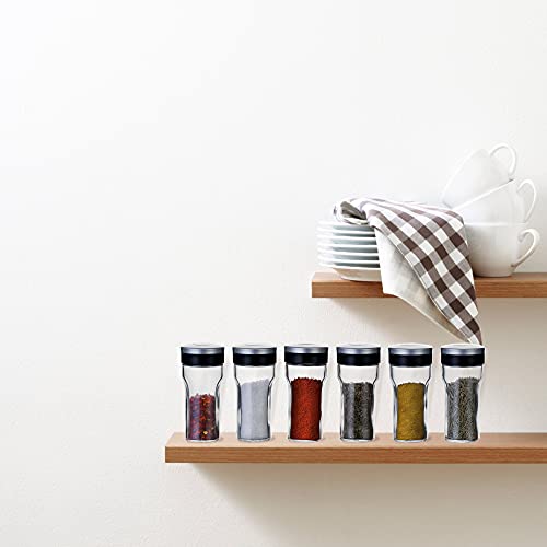 KitchenGet - Spice Jars Storage Set - 6 Glass Shaker Pots - Each Jar Bottle 80 ml.