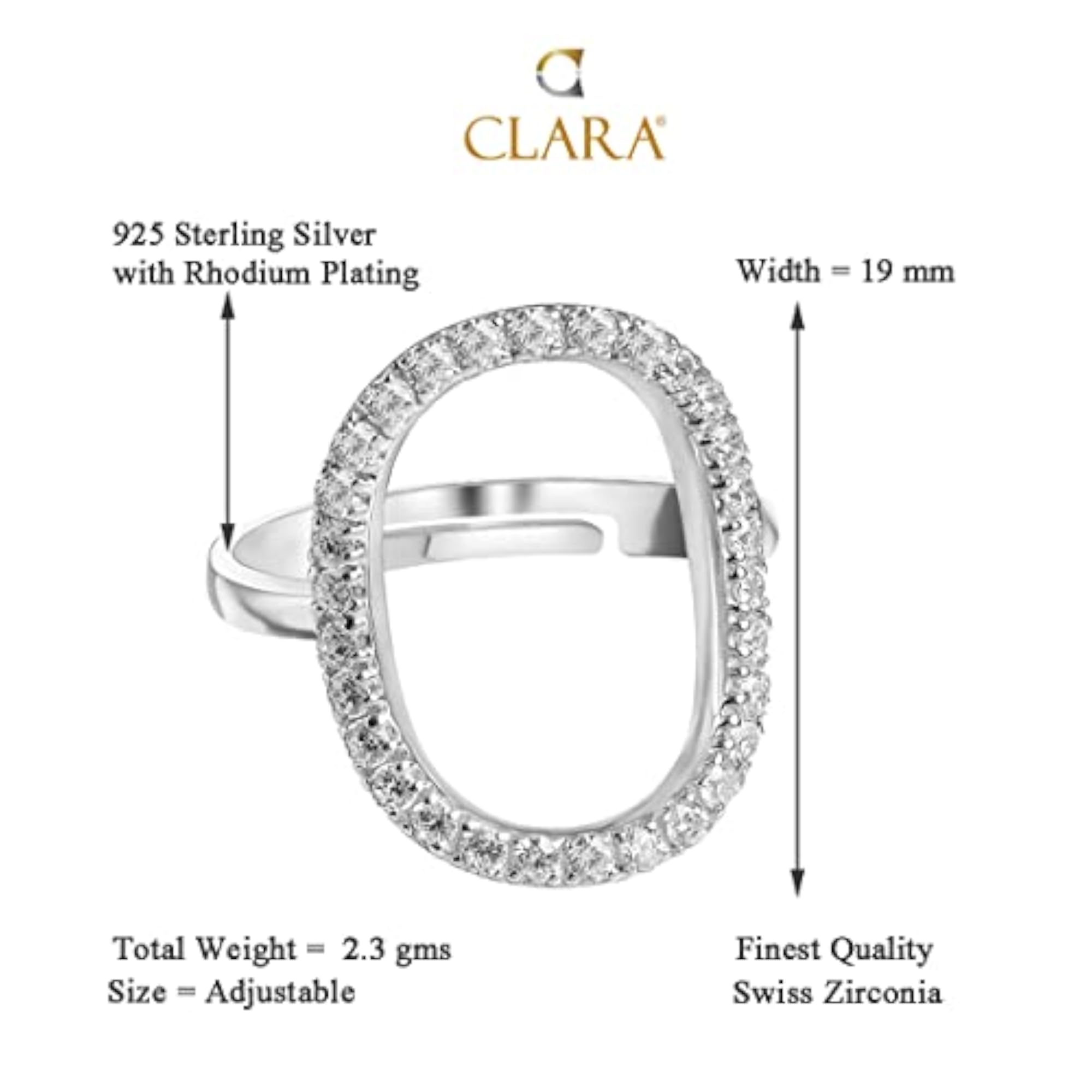 Women's 925 Silver Unique Adjustable Ring, Platinum Plated