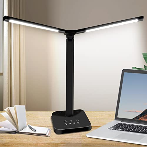 Preisvergleich Produktbild Doppelkopf-LED-Schreibtischlampe, Klavierlampe,Augenschonende Doppelschwenkarm-Tischlampen, Leseleuchte, Pianoleuchte,Lampe mit 5 Stufen Dimmung und 5 Farben für Haus, Büro, Schlafzimmer