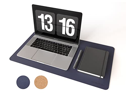 RENMTURE Almofada de mesa de dupla face, cortiça natural e pele sintética, tapete de rato grande para escritório e trabalho em casa, protetor de secretária antiderrapante, impermeável,