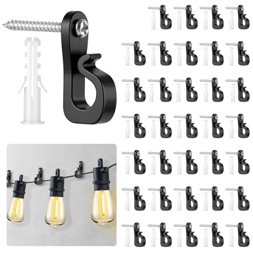 URAQT 35 Stück Schraubhaken, Q-Hanger Haken für Lichterkette, Haken zum schrauben | Wandhaken Drehhaken für Innen und Außen hängende Pflanzen Kunst Dekorationen Terrassenlichtern Weihnachtsdekoration