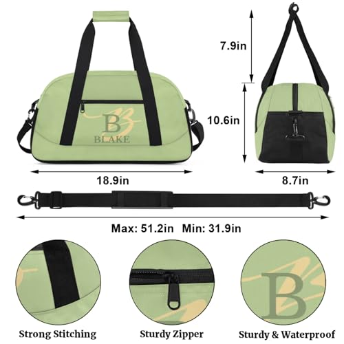 Personalize-Kids-Green-Duffel-Bags With Custom Capital Name Text Dance-Sports-Bags Lightweight Carry-On Overnight Travel Gym for Girls Boys3