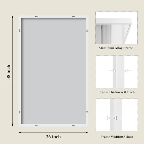 Image of Koonmi White Rectangle Wall Mirror, 26x38 Inch Bathroom Mirror, Aluminum Frame Vanity Mirror for Entryway, Living Room, Bedroom Bathroom, Hangs Horizontally or Vertically