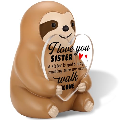 wainvniaw Sister Gifts Sloth - Positive Sister Sloth Figurine 3.15 Inch Resin Desk Decor with Inspirational Heart Acrylic Sign, Motivational Friendship Birthday Gift for Women, Friend, WSH59