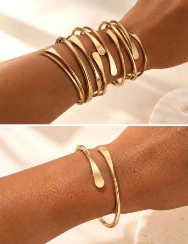 Image of IF ME Gold Bangle Bracelets for Women, Indian Bangles Stackable Set, Multi Layer Textured 18K Gold Plated Chunky Bracelets Boho Jewelrys Set