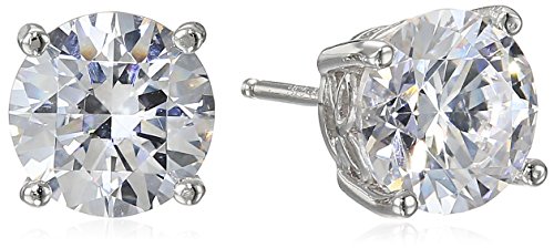 Amazon Collection Platinum Plated Sterling Silver Stud Earrings set with Round Cut Infinite Elements Cubic Zirconia (4 cttw)