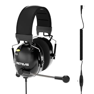 Retevis EHK015 Walkie Talkie Headset, ANC Overhead Radio Headphones, Foldable Dual PTT Buttons Rotating Mic Kenwood 2-Pin, Compatible with Baofeng UV5R RT24 RT27 RT668 RT86 RT3S H777(1 Pcs)
