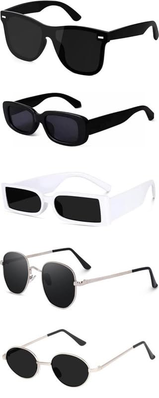 unisex combo offer pack of 5 shades unisex fashion sunglasses set, 5 pairs, metal frame, black and silver - combo5-26312