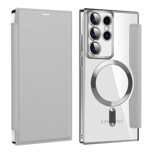 Étui rabat cuir Galaxy S24 Ultra idéal pour charger sans fil en déplacement