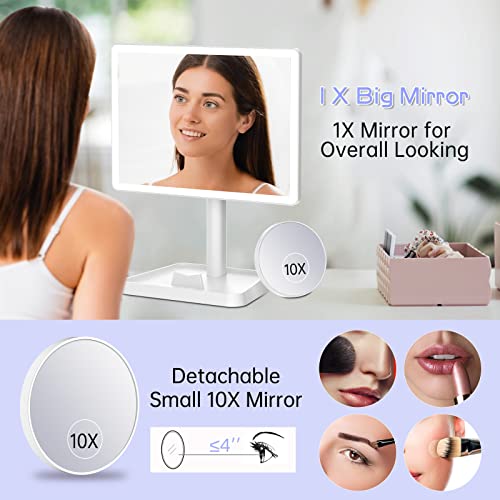 Rechargeable Makeup Mirror With Lights,Lighted Makeup Vanity Mirror With 96 Led Phone Holder And 10X Magnifying Mirror, 3Color Lighting Light Up Cosmetic Mirror With Sensor Touch Dimmable,360°Rotation #TOP3