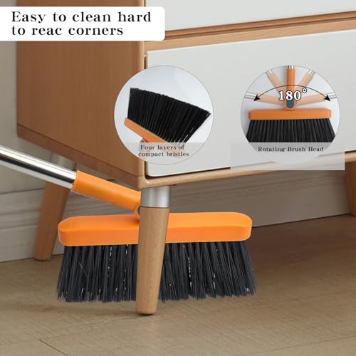 FKKFSS Kehrschaufel und Besen mit langem Griff, winddicht, vertikale Verlängerungsstange, schwenkbares Besen-Set – Orange – Bild 5