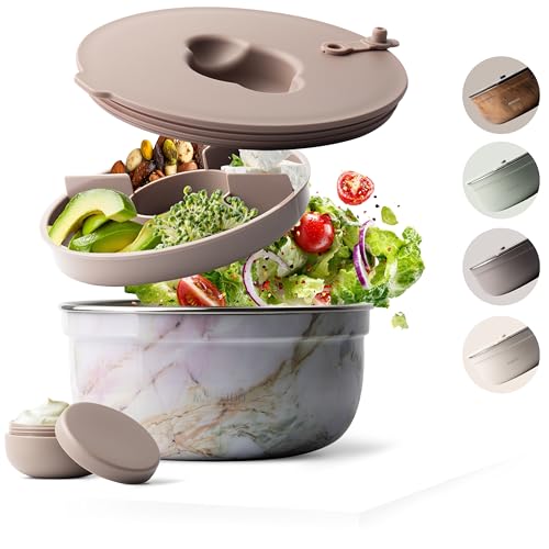 MAMEIDO Boîte à Salade à emporter 1,5 l, Lunch Box en acier, Bento Box, Saladier sans BPA, Bol avec récipient à vinaigrette étanche, Boîte à repas avec...