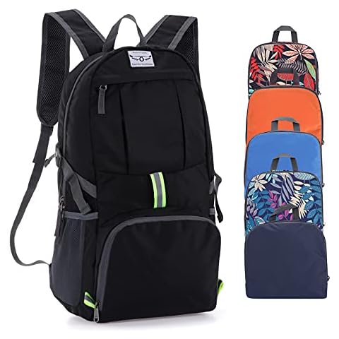 Smith Sursee Packable Lightweight Backpack Outdoor Sport Travel Daypack Foldable Rucksack for Hiking Climbing Camping, Black, 30*20*50cm Cover