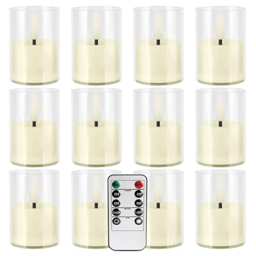 Image of 12-Pack Ivory Flameless LED Tea Light Candles with Clear Acrylic Holders & Remote, Flickering Battery Operated Tea Lights with 2 /4 /6 /8 Hour Timer for Weddings, Home Decor, Parties & Centerpieces
