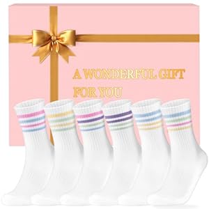 Niorasen Damen Tennissocken Sport Baumwollsocken Atmungsaktive Mittelhohe Bunte Socken 35-38 39-42 6er Pack Damen Weihnachts Geburtstags Geschenke für frauen mama oma freundin