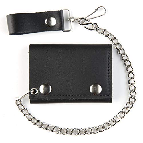 Men’s leather trucker tri-fold biker chain wallet (small)