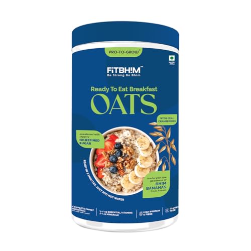 Image of ProToGrow Ready to Eat Oats with Bhim Banana & Real Cranberries - 300g Jar | High Dietary Fibre & Protein Rich | No Refined Sugar | Gluten Free | Healthy Breakfast for all Ages