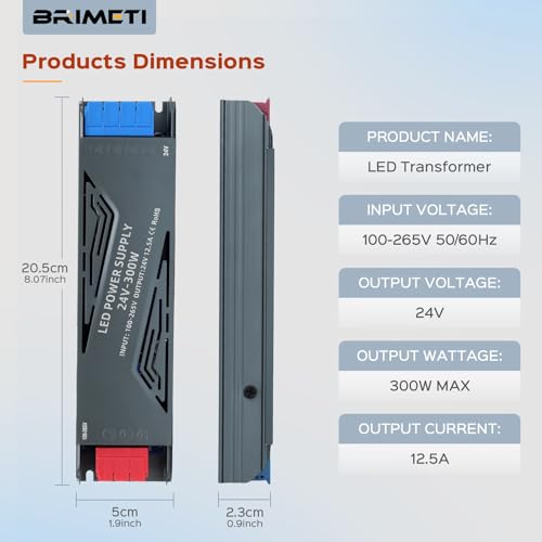 Image of LED Power Supply 24V 300W with Plug, BRIMETI LED Driver 12,5A Transformer AC 120V to 24V DC Low Voltage Switching Converter Constant Voltage Ultra Slim Adapter for Strip Light Cabinet Lights