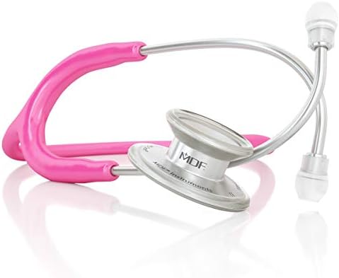 MDF Instruments, MD One Stainless Steel Stethoscope, Adult, Fuschia Tube, Silver Chestpieces-Headset, MDF77732