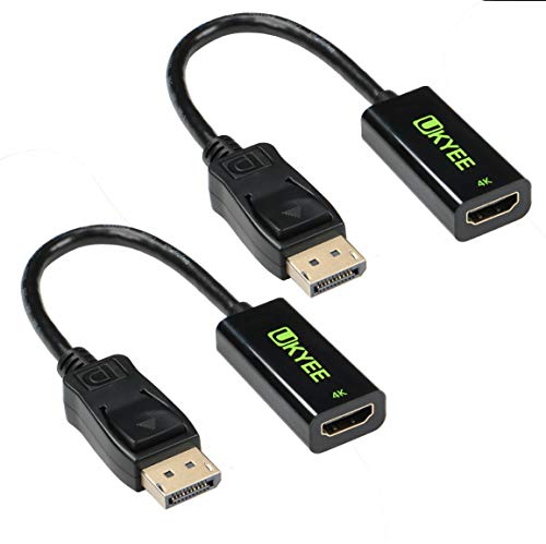 DisplayPort to HDMI Adapter 4K 2-Pack, UKYEE Display Port DP to HDMI Converter 3840 X 2160P Male to Female for hp dell PC labtop- Black