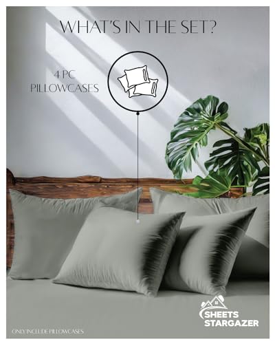 Image of 1000 Thread Count 100% Egyptian Cotton Pillow Cases, Set of 4 Pillowcase, Long-Staple 100% Cotton Breathable, Soft Sateen Weave Bed Pillow Cover, 20 X 30 Inches Pillowcases Light Grey Standard Size