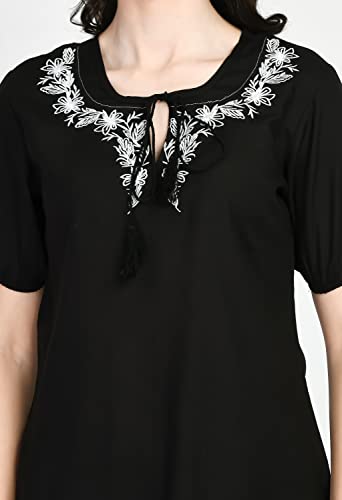 Image of Embroidered Women Rayon Black Embalished Tops