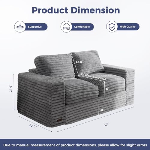 Image of MAXYOYO Loveseat Sofa Couch, Upholstered Bean Bag Chair Cloud Seat for Adults, Boneless Couch with Cushion & Pillows, Sofa in A Box, No Assembly Required, Faux Fur Grey
