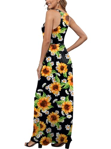 Image of EUOVMY Women's Sleeveless Dress Casual Plain Loose Summer Long Maxi Dresses with Pockets