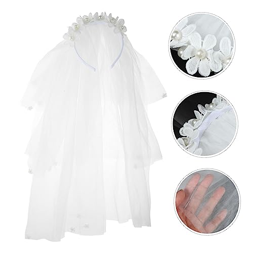 Kids Wedding Veil & Flower Headband – Embroidered Bridal Veil for Girls, First Communion, Flower Girl – White Diamond Floral Lace Veil with Headpiece (Specify Size/Color)3