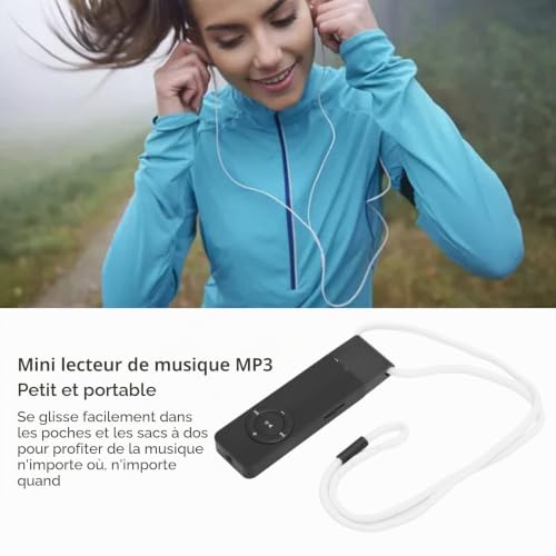 Zunate Lecteur MP3, Mini Lecteur de Musique sans Perte de Son, Baladeur de Poche pour Les étudiants Qui Voyagent, écoutez des Romans, Prend en Charge Jusqu'à 64 Go de Carte Mémoire, 180 MAh(Le Noir) – vue 2