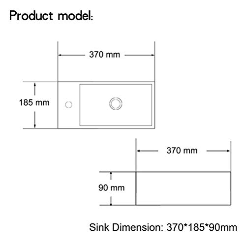 Modern Bathroom White Rectangle Wall Mount Hung Porcelain Ceramic Small Sink Wash Art Basin Vessel Vanity Without Overflow&Faucet&Drain For Cloakroom Lavatory Toilet (Left Hand) #TOP6