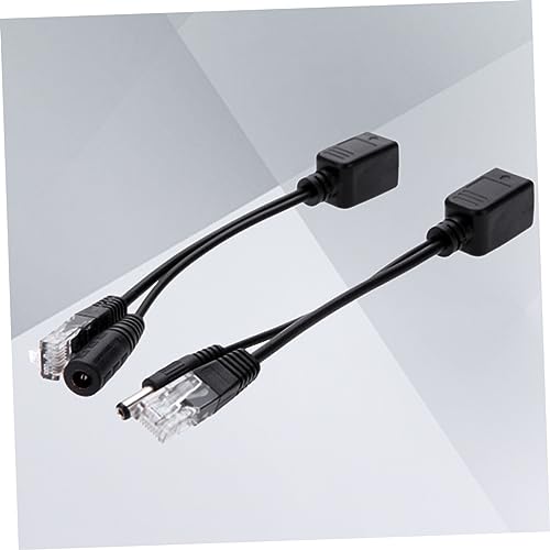 Conjunto de 2 cables MERRYHAPY POE Splitter Connection Cable Negro Adaptador completo Cable de alta velocidad Ethernet con conector DC para routers y telefonía miniatura 3