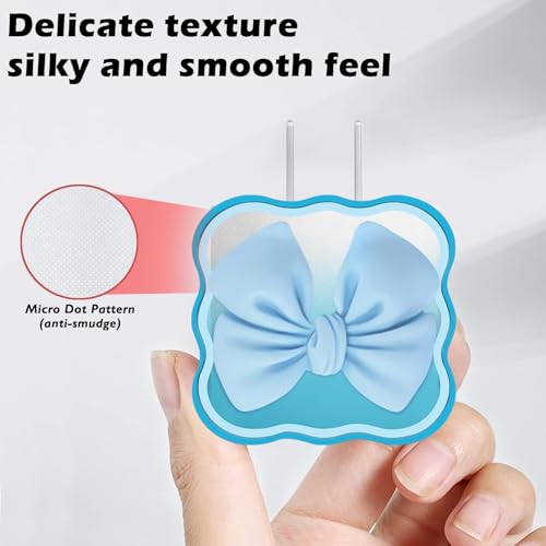Image of INEFABLE Charger Case Cover Protector with 3D Cute Pattern for iPhone Charger only 18W & 20W, Data Charging Cable Wire Saver Protective Cable Cover Full Protection - Set Of 1 (Blue Bow)