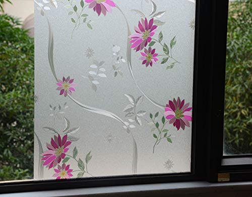 Película para ventana 2 rollos 17.7" x 78.7" patrón crisantemo púrpura miniatura 5