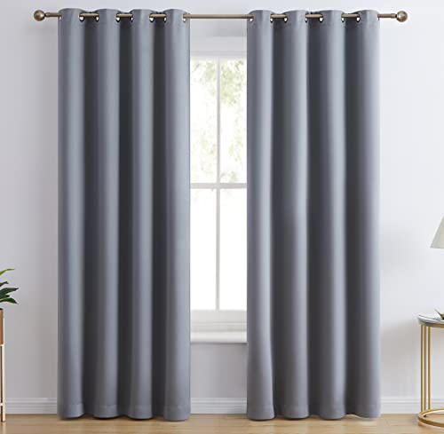 Hlc.me Laurance Grey Blackout Curtains 84 Length - Total Zero Privacy & Fully Shaded Heat Absorbing Thermal Insulating Window Panels Grommet Drapes For Living Room, 2 Panels (Steel Grey, 52 W X 84 L) #TOP11