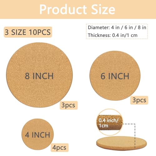 3 Sizes Cork Plant Coasters, 4/6/8 Inch Double Layers Thickened Cork Plant Mats, 10 Pcs Plant Coaster for House Plants - Image 4