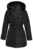 shelikes Womens Faux Fur Trim Hooded Quilted Padded Warm Long Belted Winter Coat_G130_Black_18