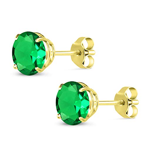 Gem Stone King 14K Yellow Gold Round 7MM Gemstone Birthstone Stud Earrings For Women Men3