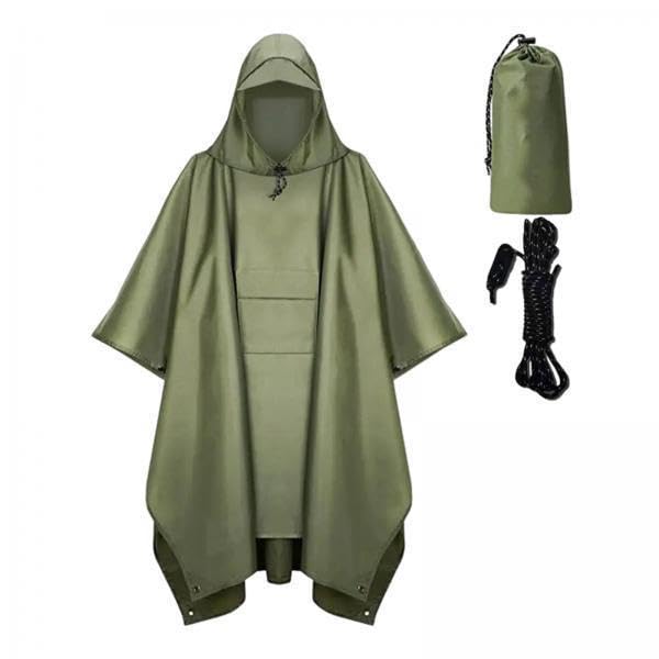 merishopp 3xHooded Rain Poncho Portable Rain Cape Water Resistant Rainwear for Men Women Green-picture-47
