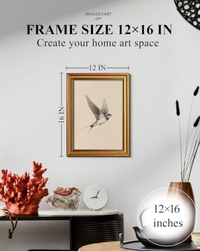 Image of Gold Framed Vintage Wall Art, Sketch Wall Decor- Sand Martin -12 x 16 IN
