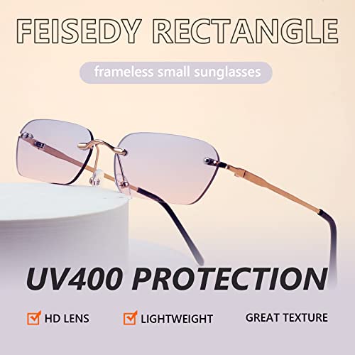 Image of FEISEDY Rimless Sunglasses Y2K Retro Small Narrow Clear Eyewear Vintage Rectangle Sunglasses for Women Men B2643