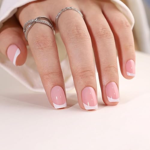 Image of 9 Color Press On Nails Fake Nail 216 Pcs, French tip press-on nails, Press on Nail, Artificial Nail Extensions Combo in Multicoloured, Full Cover Glossy Nude False Acrylic Nails for Women Girls (03, 216 count (Pack of 1))